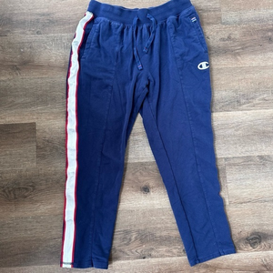 Champion Womens Sweatpants Heritage Size‎ M Fleece Striped Satin Stitch Blue